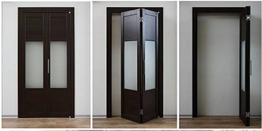 Шпонированные двери гармошка с матовыми стеклянными вставками Подольск
