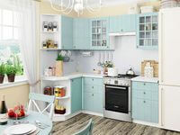 Небольшая угловая кухня в голубом и белом цвете Подольск